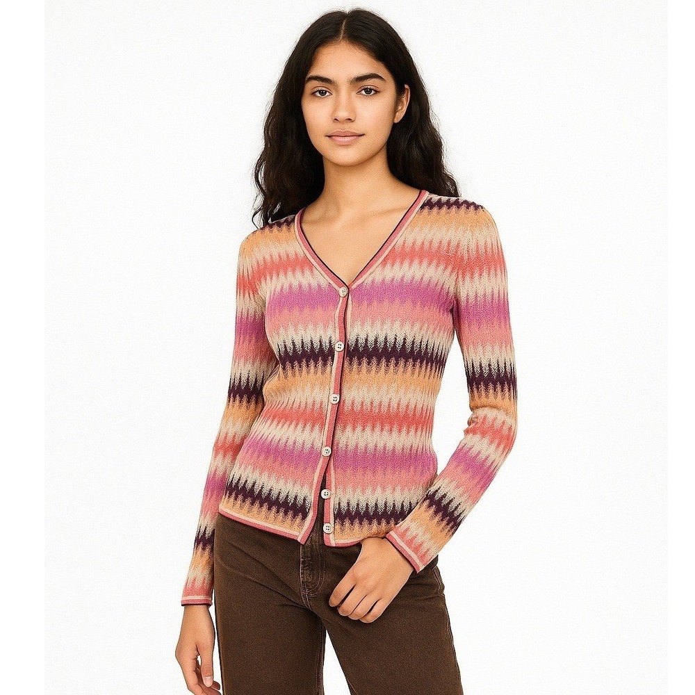 Vintage Y2K Doncaster Rainbow Multi-Color Chevron Sweater‎ Cardigan Medium